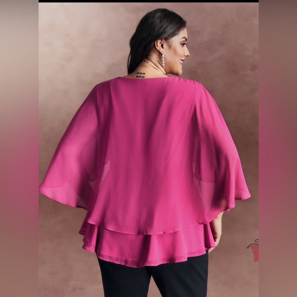 BloomChic Chiffon Shawl Layered sheer Blouse size 1X - Picture 5 of 13